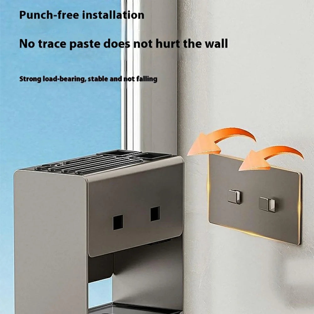 D02 Knife Block Organizer Countertop / Wall Mounted Kitchen Utensil Holder Cutlery Storage Rack Fork Spoon Stand - Tarnish - 2