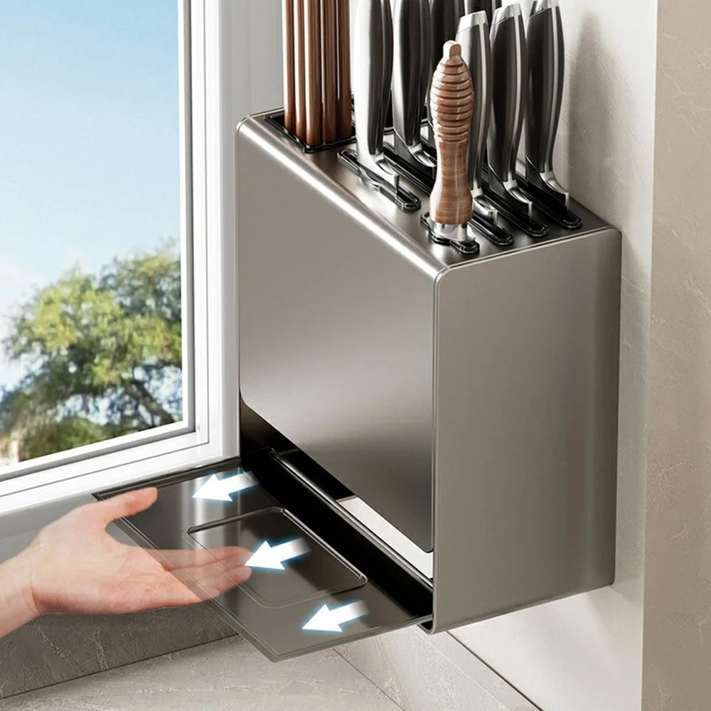 D02 Knife Block Organizer Countertop / Wall Mounted Kitchen Utensil Holder Cutlery Storage Rack Fork Spoon Stand - Tarnish - 4