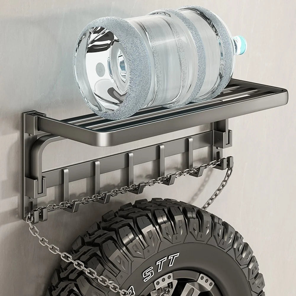 50cm Bathroom Foldable Towel Rack Aluminum Alloy No Drill Bath Towel Storage Shelf with Hooks - 3