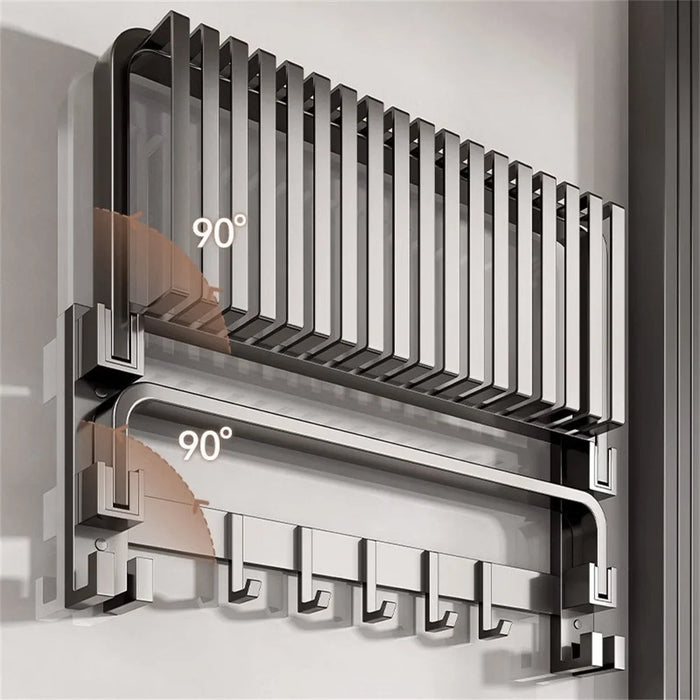 40cm Aluminum Alloy Towel Rack Foldable No Drilling Wall Mounted Bathroom Shelf with Hooks - 2