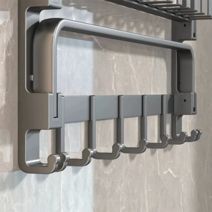 40cm Aluminum Alloy Towel Rack Foldable No Drilling Wall Mounted Bathroom Shelf with Hooks - 5