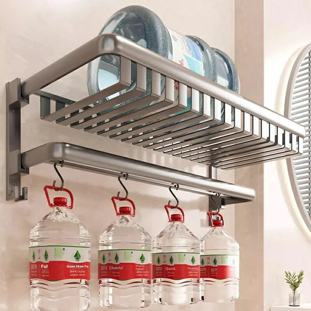 60cm Foldable Bathroom Towel Rack Aluminum Alloy Wall Mounted No Drilling Toiletries Towels Clothes Storage Shelf - 6