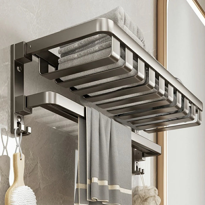 50cm Foldable Bathroom Towel Rack Aluminum Alloy Wall Mounted No Drilling Toiletries Towels Clothes Storage Shelf - 1
