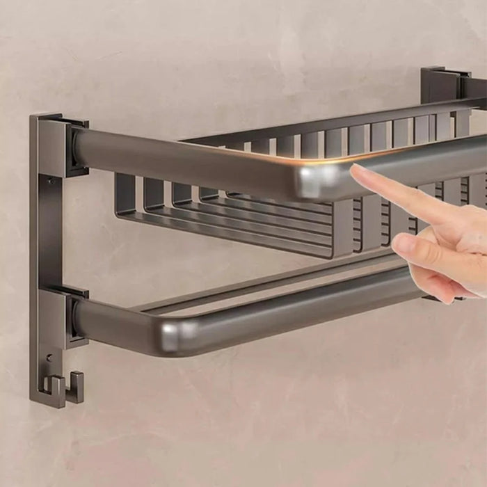 50cm Foldable Bathroom Towel Rack Aluminum Alloy Wall Mounted No Drilling Toiletries Towels Clothes Storage Shelf - 5