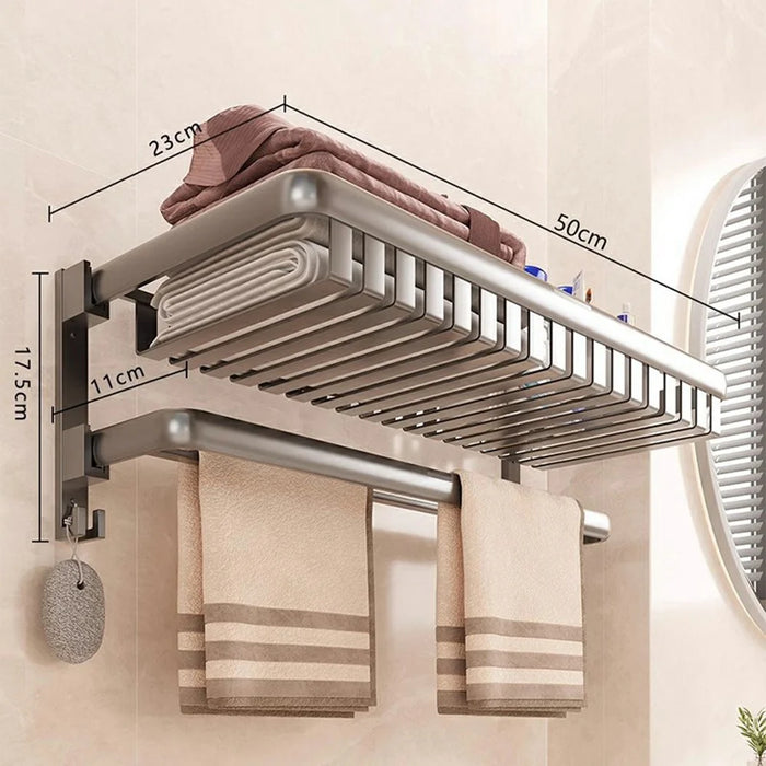 50cm Foldable Bathroom Towel Rack Aluminum Alloy Wall Mounted No Drilling Toiletries Towels Clothes Storage Shelf - 7