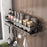 40cm Carbon Steel Kitchen Spice Storage Rack Wall Mounted No Drilling Seasoning Bottle Shelf with Hooks - 1