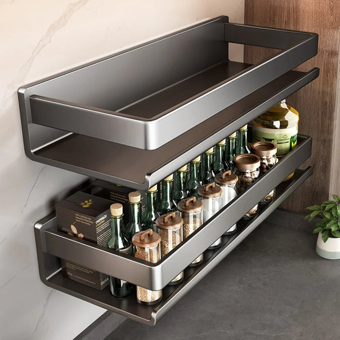 50cm Carbon Steel Kitchen Spice Rack Wall Mounted No Drilling Seasoning Bottle Storage Shelf - 2
