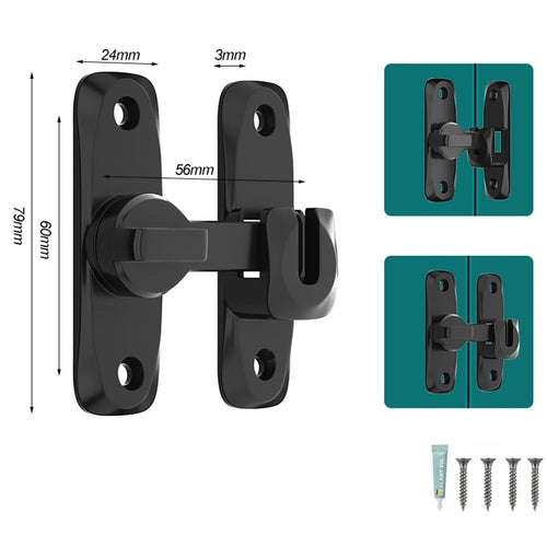 No Drill Installation Zinc Alloy Door Latch Bolt Lock for Sliding Doors Bathroom Bedroom Closet Door - Black - 1
