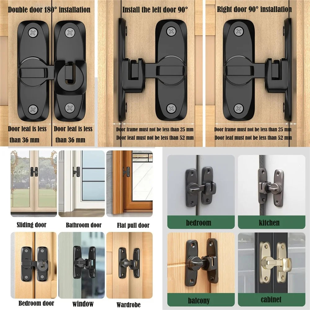No Drill Installation Zinc Alloy Door Latch Bolt Lock for Sliding Doors Bathroom Bedroom Closet Door - Black - 2