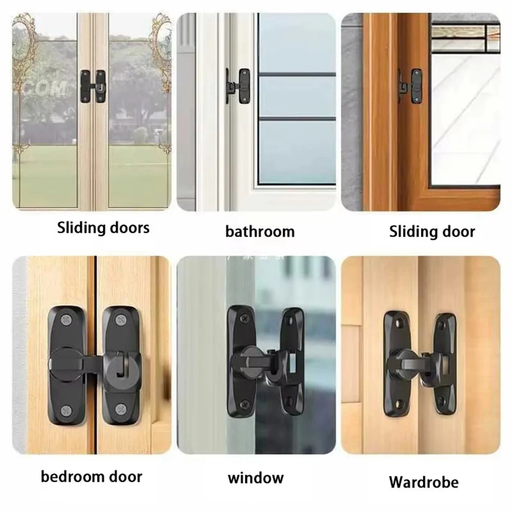 No Drill Installation Zinc Alloy Door Latch Bolt Lock for Sliding Doors Bathroom Bedroom Closet Door - Black - 6