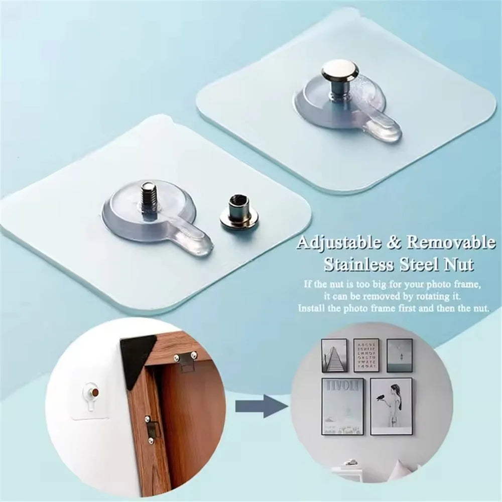 10Pcs Adhesive Wall Wall Mounting Hooks Hanging Nails for Picture Frames Photo Keys - 2