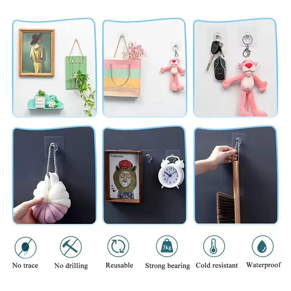 10Pcs Adhesive Wall Wall Mounting Hooks Hanging Nails for Picture Frames Photo Keys - 5