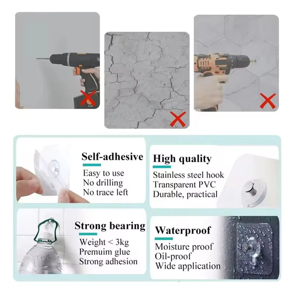 10Pcs Adhesive Wall Wall Mounting Hooks Hanging Nails for Picture Frames Photo Keys - 6