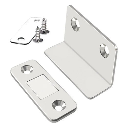 Hidden L-Shaped Magnetic Stainless Steel Door Catch for Sliding Doors Drawers Cabinets Closets Closure - Silver - 1