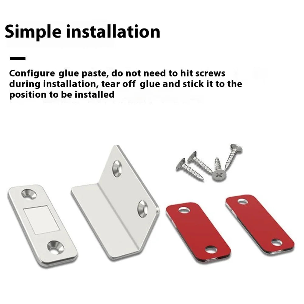 Hidden L-Shaped Magnetic Stainless Steel Door Catch for Sliding Doors Drawers Cabinets Closets Closure - Silver - 6