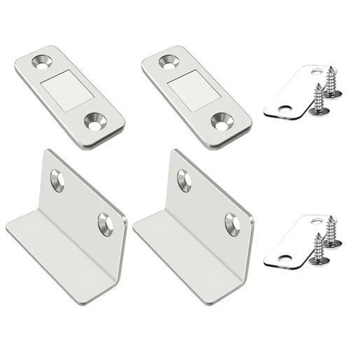 2Pcs Hidden L-Shaped Magnetic Stainless Steel Door Catch for Sliding Doors Drawers Cabinets Closets Closure - Silver - 1