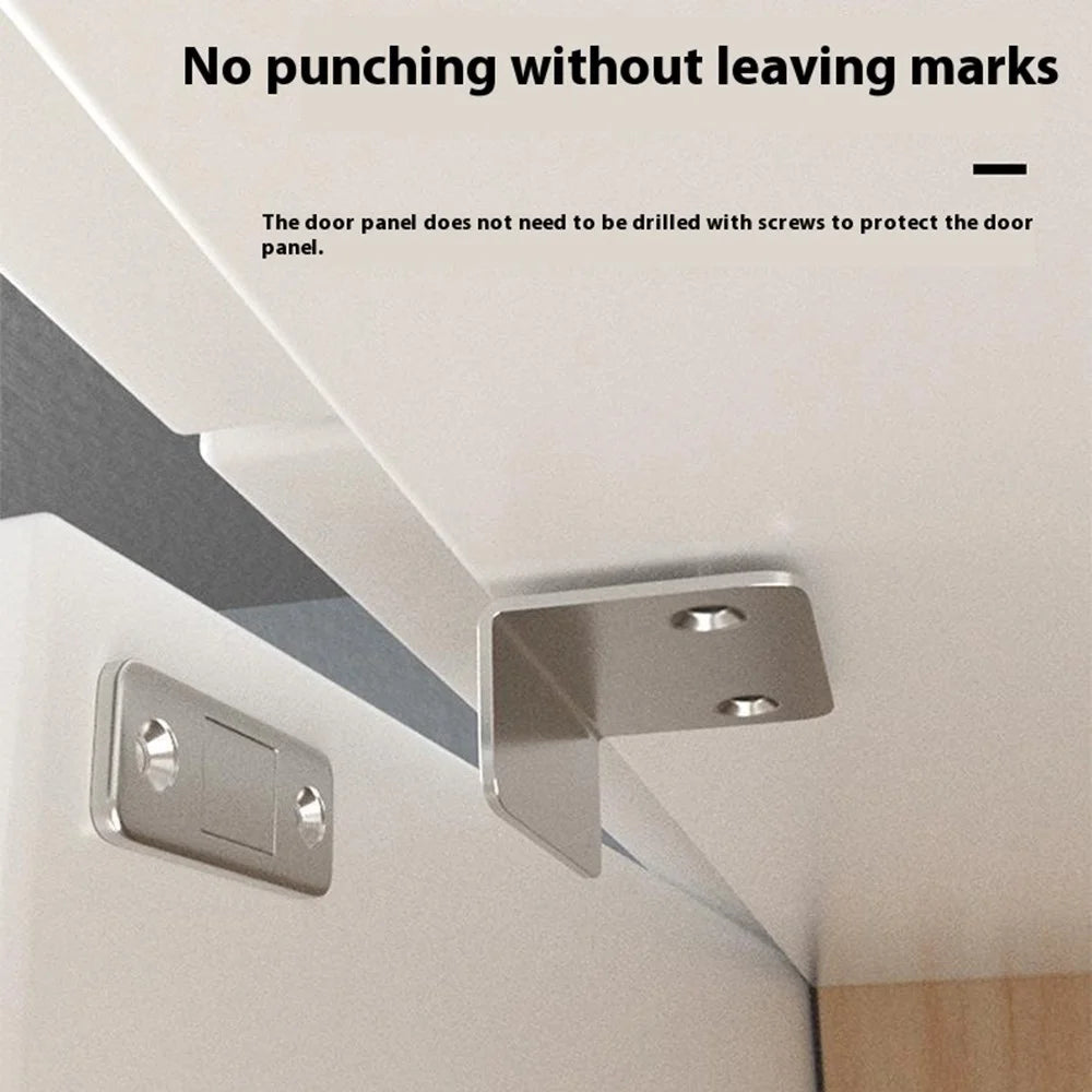 2Pcs Hidden L-Shaped Magnetic Stainless Steel Door Catch for Sliding Doors Drawers Cabinets Closets Closure - Silver - 2