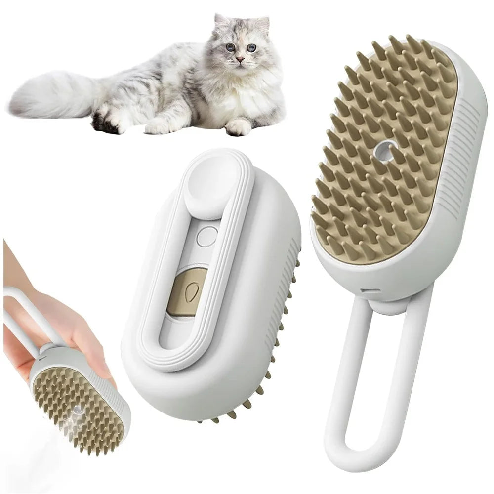 Pet Grooming Brush Electric Steam Spray Comb Massage Detangler Comb for Dogs Cats - White - 1