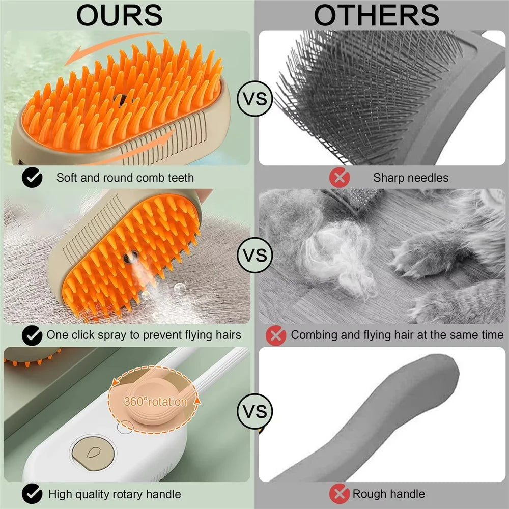 Pet Grooming Brush Electric Steam Spray Comb Massage Detangler Comb for Dogs Cats - White - 3
