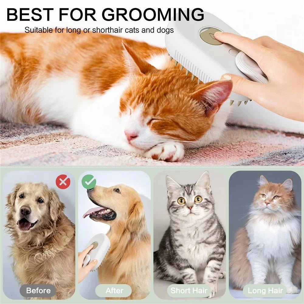 Pet Grooming Brush Electric Steam Spray Comb Massage Detangler Comb for Dogs Cats - White - 5