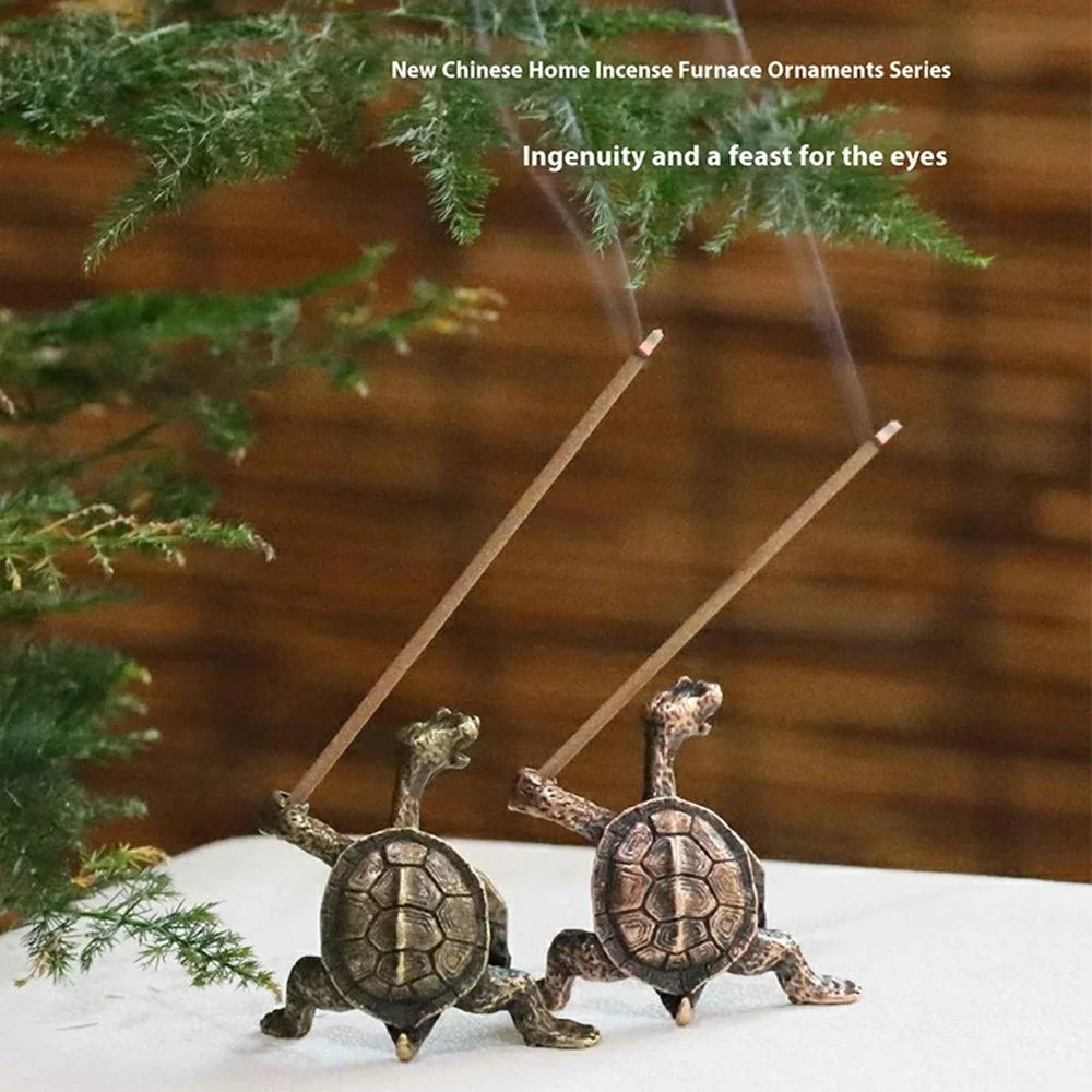 Creative Incense Holder Turtle Shaped Alloy Incense Burner Stand Ornament for Home Office Meditation - Red - 4