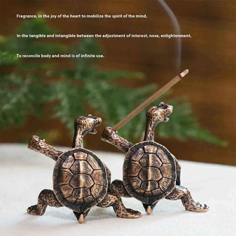 Creative Incense Holder Turtle Shaped Alloy Incense Burner Stand Ornament for Home Office Meditation - Red - 5