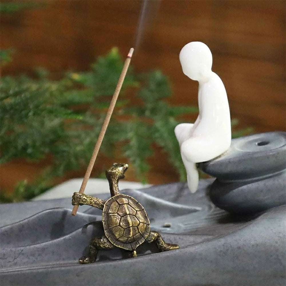 Creative Incense Holder Turtle Shaped Alloy Incense Burner Stand Ornament for Home Office Meditation - Red - 6