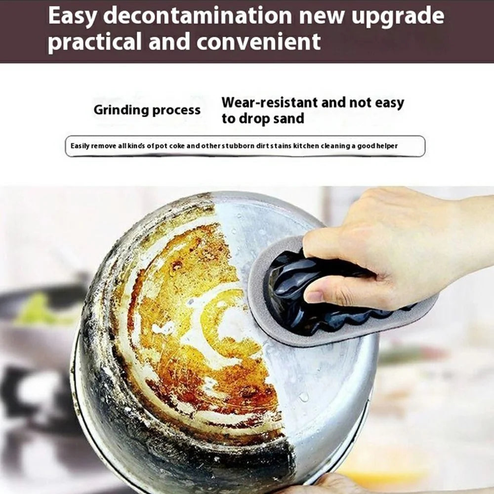 Ergonomic Handle Scouring Pad Abrasive Sponge Kitchen Cleaning Brush for Pots Pans Sinks Rust Oil Removal - 3