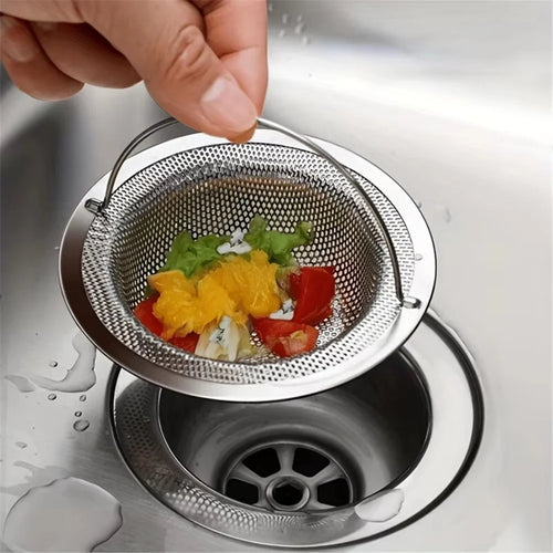 Stainless Steel Kitchen Sink Strainer Dishwashing Basin Garbage Filter Mesh Drain Basket with Lift Handle - 1
