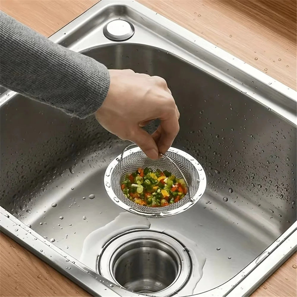 Stainless Steel Kitchen Sink Strainer Dishwashing Basin Garbage Filter Mesh Drain Basket with Lift Handle - 3