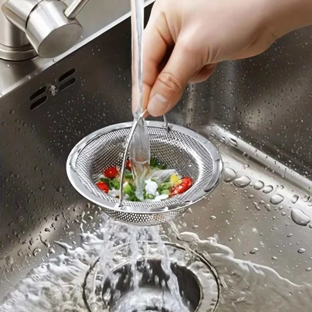 Stainless Steel Kitchen Sink Strainer Dishwashing Basin Garbage Filter Mesh Drain Basket with Lift Handle - 4