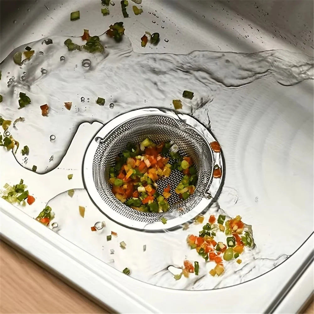 Stainless Steel Kitchen Sink Strainer Dishwashing Basin Garbage Filter Mesh Drain Basket with Lift Handle - 5