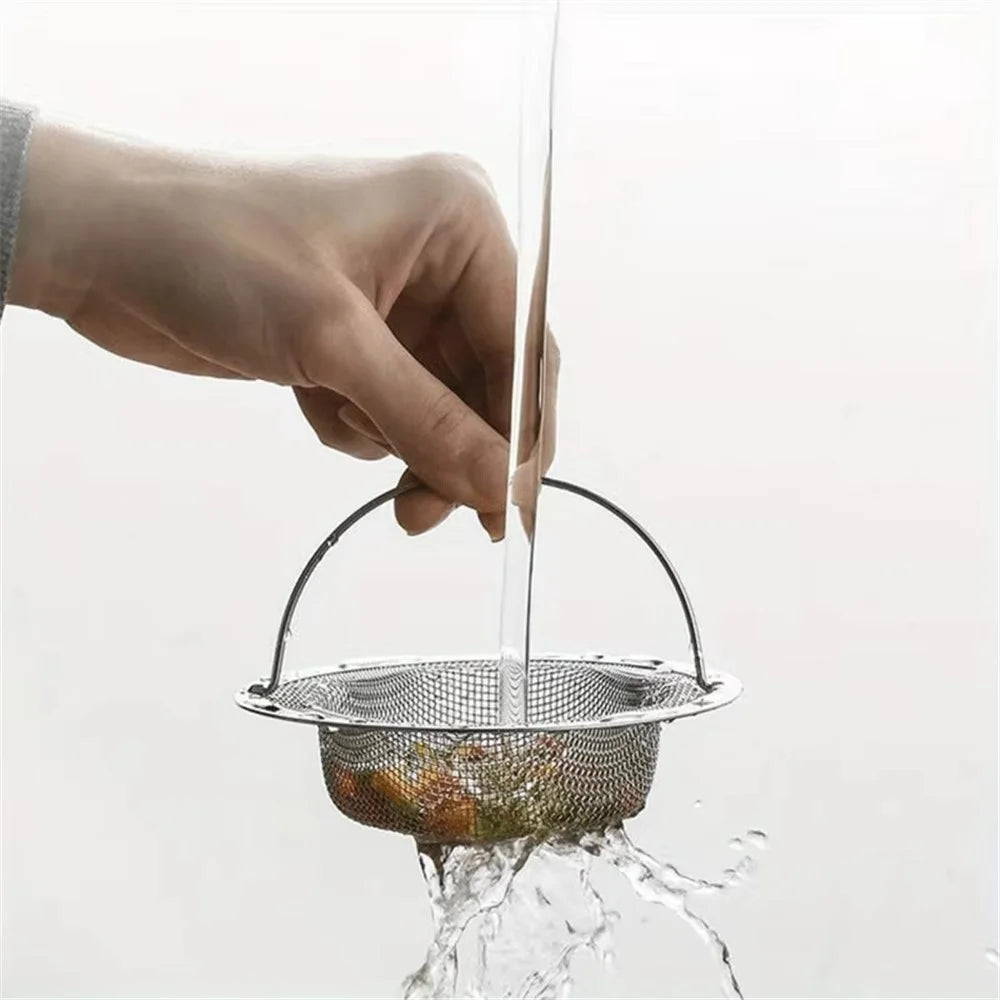 Stainless Steel Kitchen Sink Strainer Dishwashing Basin Garbage Filter Mesh Drain Basket with Lift Handle - 6