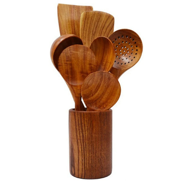 8Pcs / Set Wooden Kitchen Utensil Non-Stick Long Handle Spatula Spoon Cooking Tools (No FDA, BPA-Free) - 2