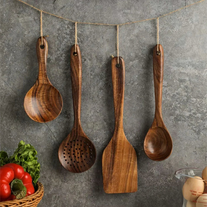 8Pcs / Set Wooden Kitchen Utensil Non-Stick Long Handle Spatula Spoon Cooking Tools (No FDA, BPA-Free) - 3