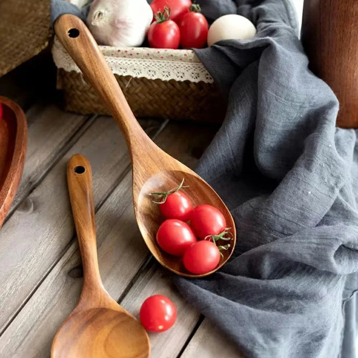 8Pcs / Set Wooden Kitchen Utensil Non-Stick Long Handle Spatula Spoon Cooking Tools (No FDA, BPA-Free) - 4