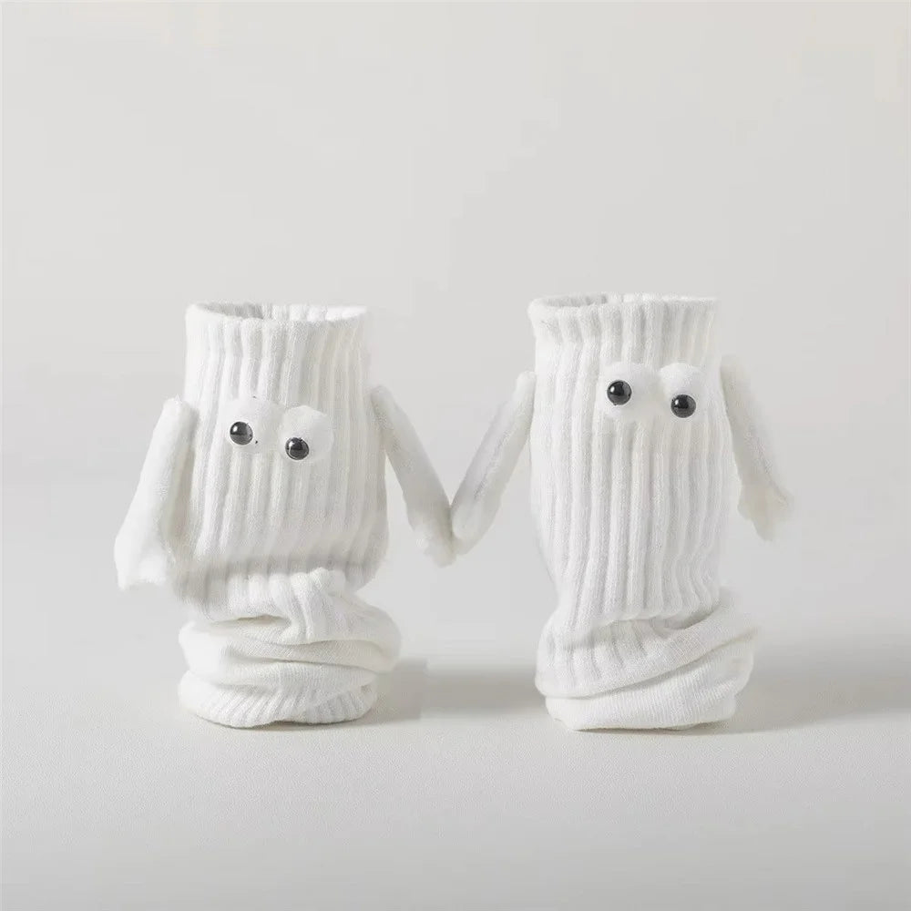 Thin Cotton Couple Socks Summer Magnetic Attraction Cute Holding Hands Mid Calf Socks - Three-Dimensional White - 3