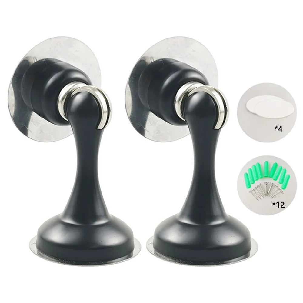 2Pcs Door Stopper Glass Wooden Doors Magnetic Stainless Steel Doorstop Shock Absorber - Black - 1