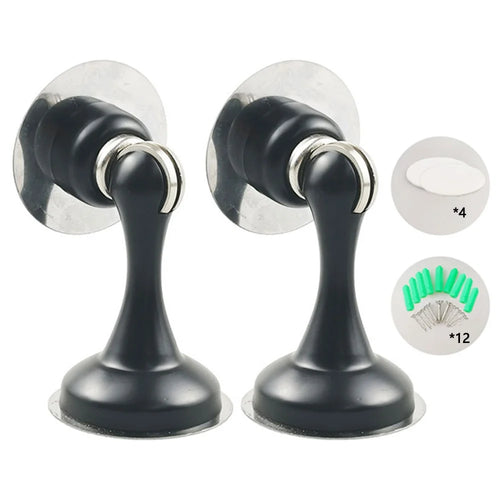 2Pcs Door Stopper Glass Wooden Doors Magnetic Stainless Steel Doorstop Shock Absorber - Black - 1