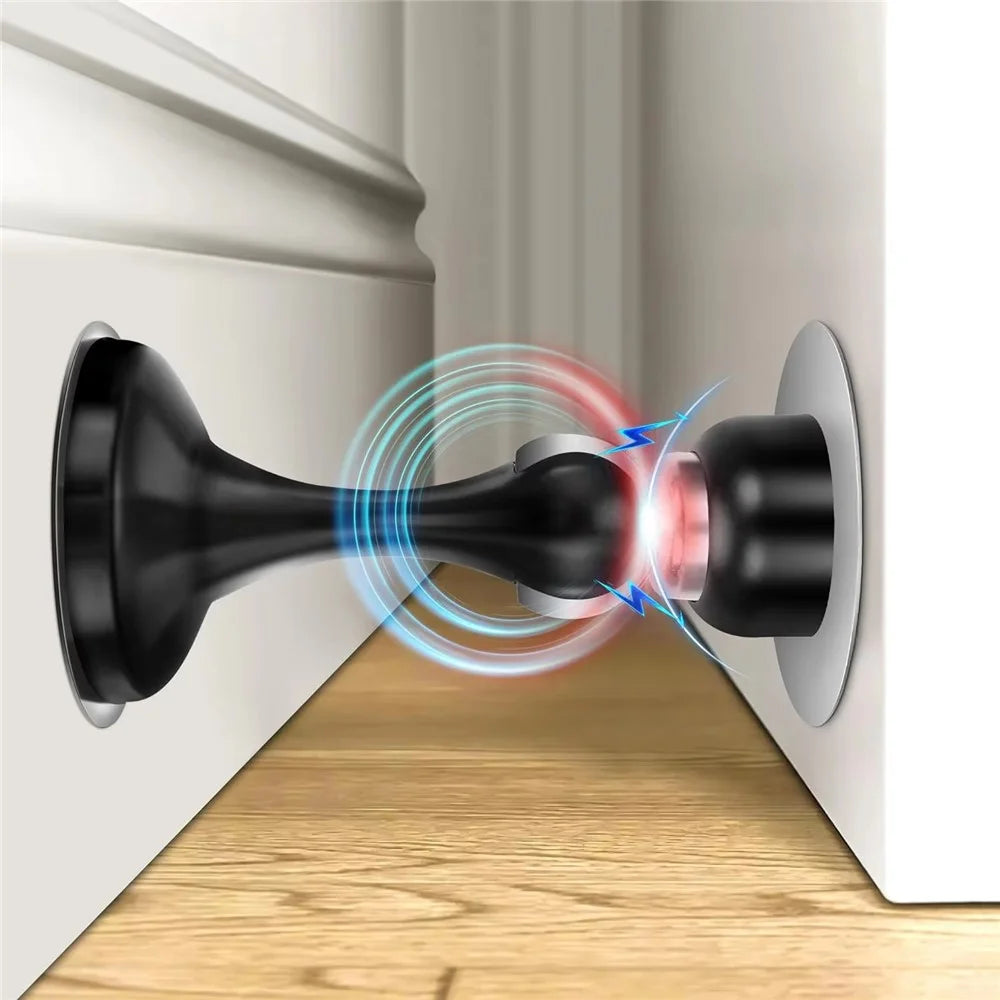 2Pcs Door Stopper Glass Wooden Doors Magnetic Stainless Steel Doorstop Shock Absorber - Black - 5
