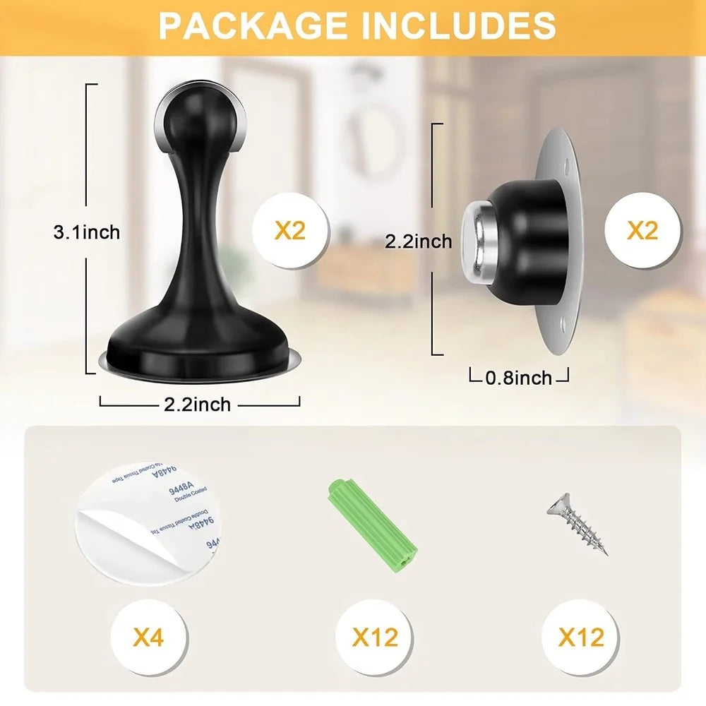 2Pcs Door Stopper Glass Wooden Doors Magnetic Stainless Steel Doorstop Shock Absorber - Black - 7