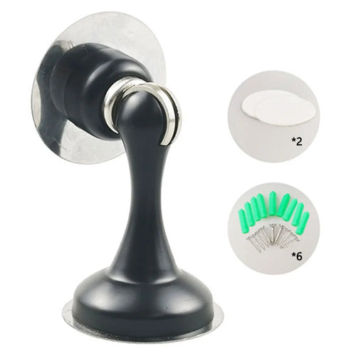 Door Stopper Glass Wooden Doors Magnetic Stainless Steel Doorstop Shock Absorber - Black - 1