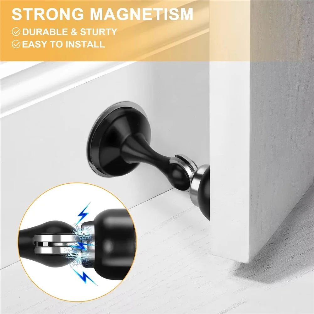 Door Stopper Glass Wooden Doors Magnetic Stainless Steel Doorstop Shock Absorber - Black - 4