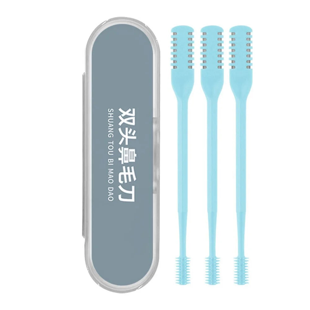 3Pcs Dual Head Nose Hair Trimmer Manual Nasal Cleaner Unisex Portable Nostril Grooming Tool - Sky Blue - 1