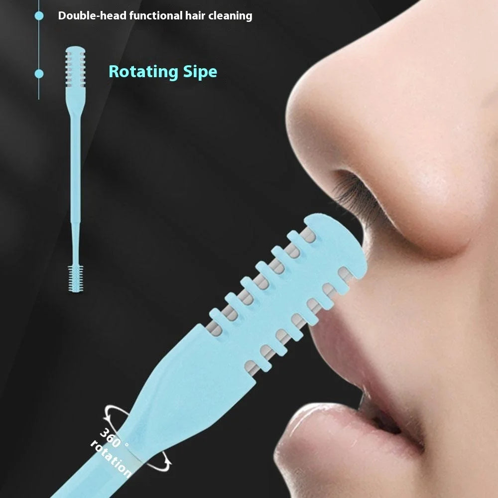 3Pcs Dual Head Nose Hair Trimmer Manual Nasal Cleaner Unisex Portable Nostril Grooming Tool - Sky Blue - 2