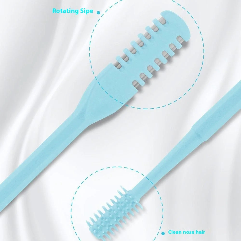3Pcs Dual Head Nose Hair Trimmer Manual Nasal Cleaner Unisex Portable Nostril Grooming Tool - Sky Blue - 4