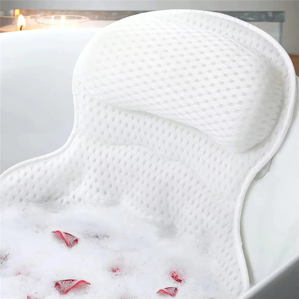 Ergonomic 4D Bathtub Pillow Machine Washable Head Shoulder Support Bath Cushion with 6 Suction Cups - 1