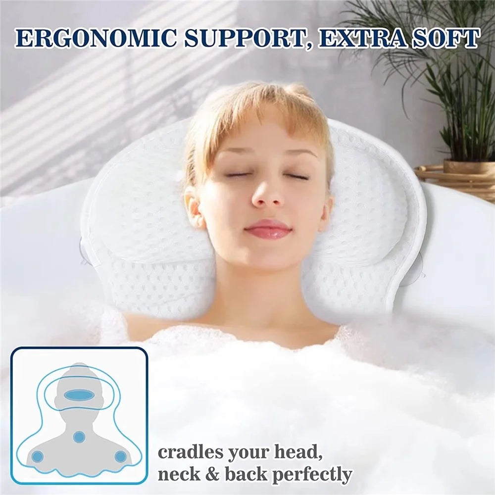 Ergonomic 4D Bathtub Pillow Machine Washable Head Shoulder Support Bath Cushion with 6 Suction Cups - 2