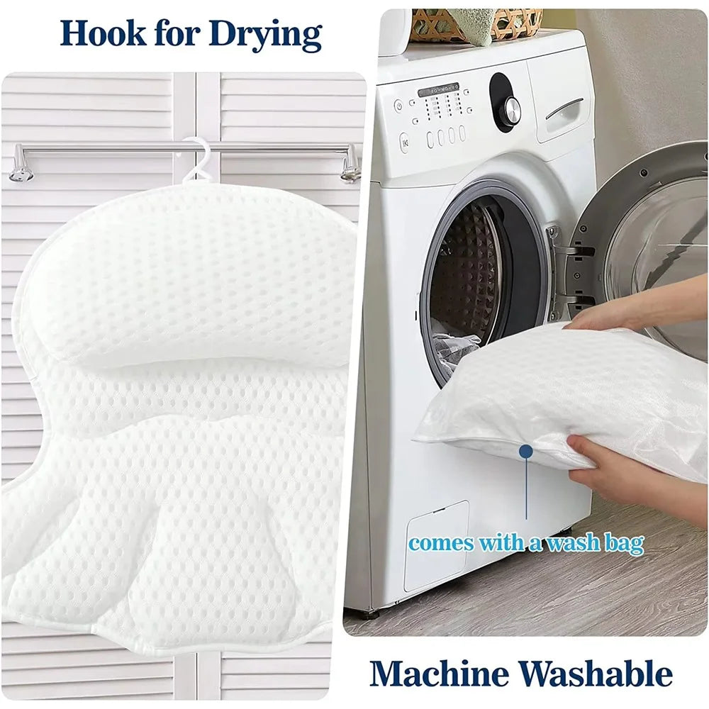 Ergonomic 4D Bathtub Pillow Machine Washable Head Shoulder Support Bath Cushion with 6 Suction Cups - 6