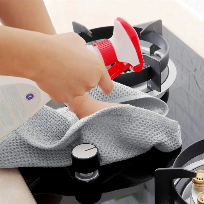 6Pcs 34x34cm Cotton Waffle Weave Kitchen Dish Towels Quick Cleaning Fast Absorbing Rag with Hanging Loop - Dark Grey - 3
